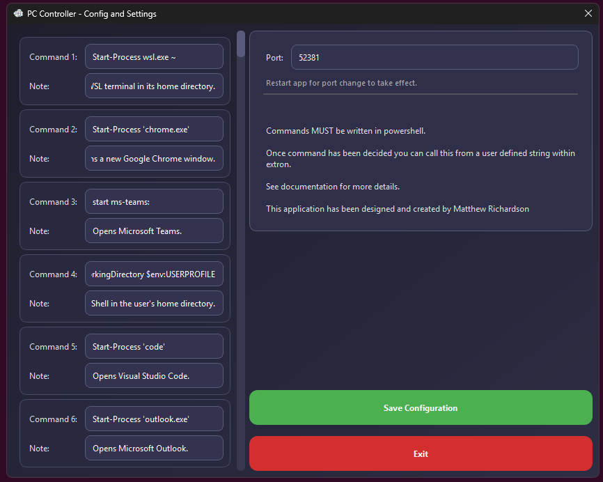 Extron PC Controller - Settings
