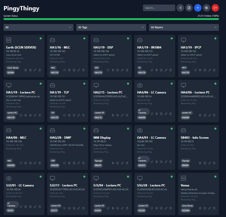 PingyThingy Dashboard